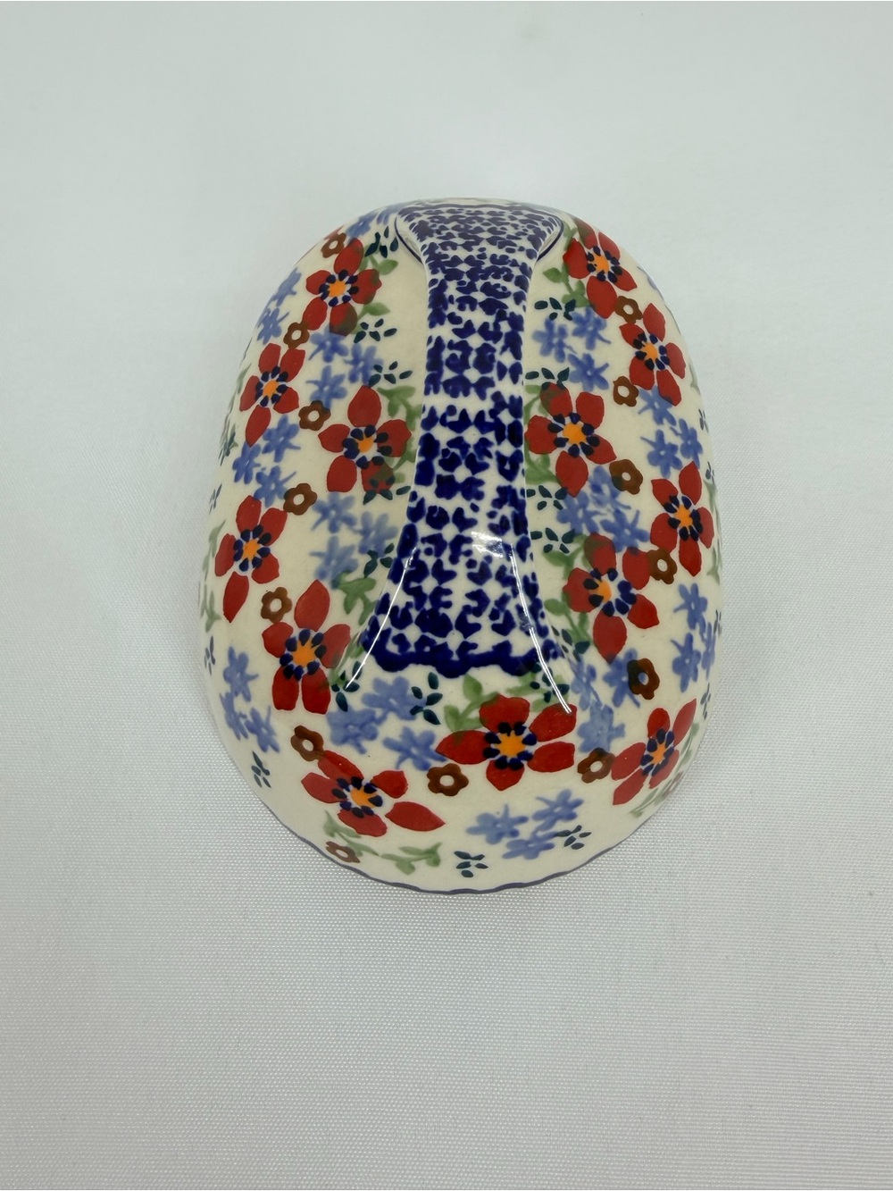 Polish Pottery Red Blue Floral Butter Dish Lid Only 6.5” - Picture 3 of 7